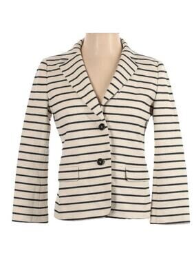 Ann Taylor Black & White notched lapel striped blazer cotton mix size 6 petite
